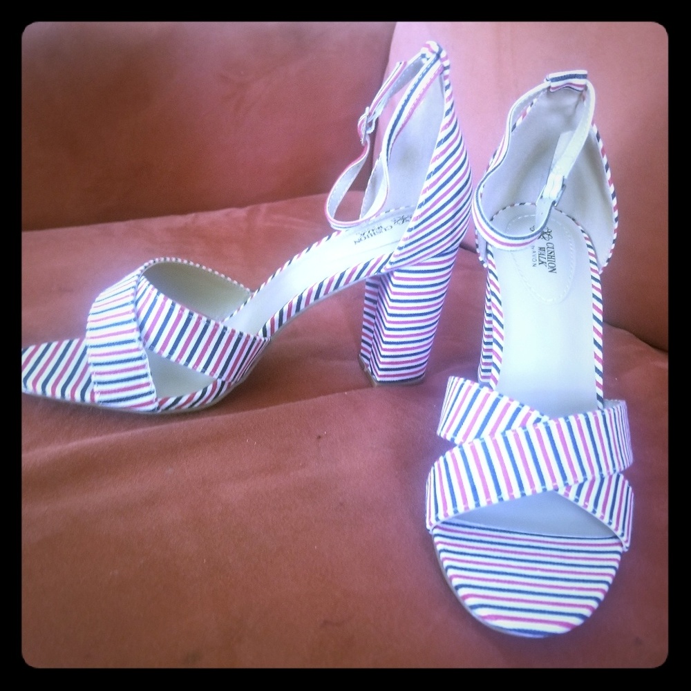 Striped Block Heel Sandal